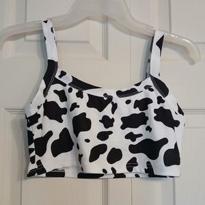 🤯2/$15 Shein White and Black Cow Print Polyester Crop Top Size Medium (M)